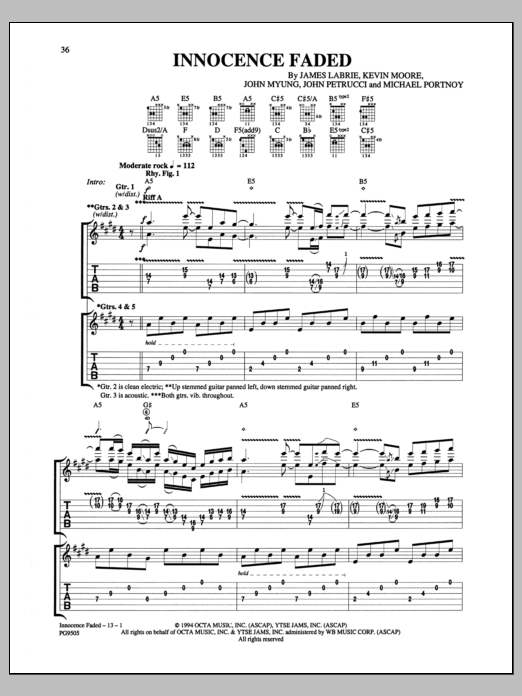 Dream Theater Innocence Faded Sheet Music Notes & Chords for Guitar Tab - Download or Print PDF