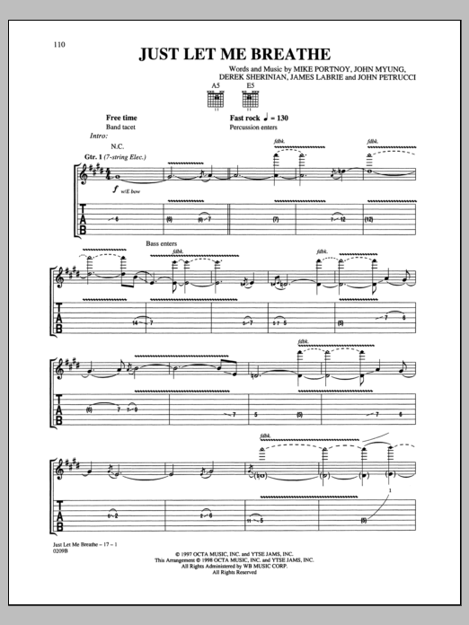 Dream Theater Just Let Me Breathe Sheet Music Notes & Chords for Guitar Tab - Download or Print PDF