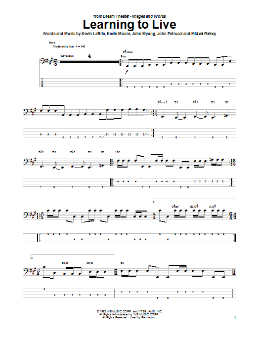 Dream Theater Learning To Live Sheet Music Notes & Chords for Bass Guitar Tab - Download or Print PDF