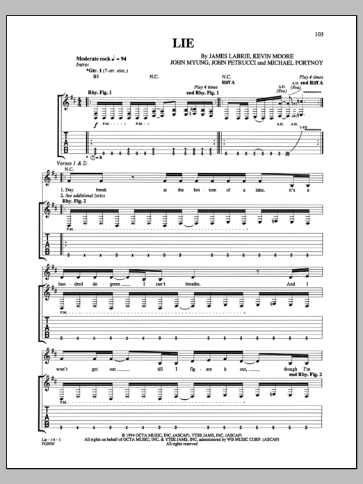 Dream Theater Lie Sheet Music Notes & Chords for Guitar Tab - Download or Print PDF