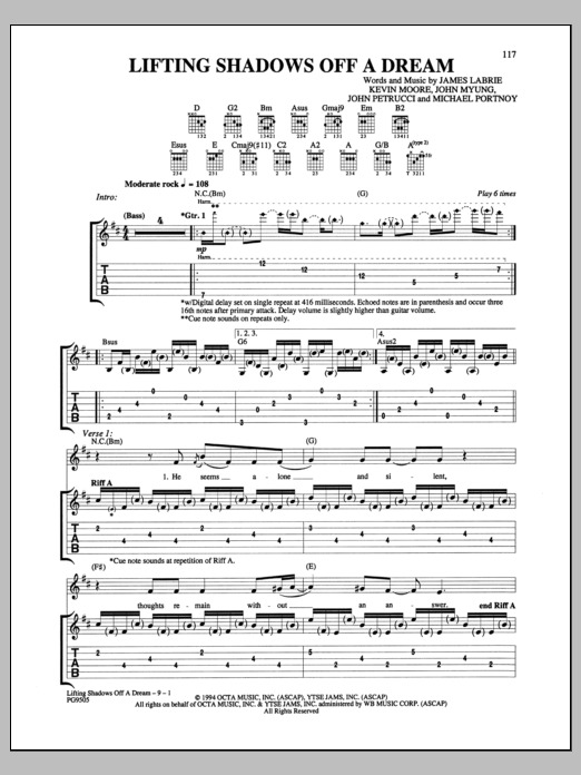 Dream Theater Lifting Shadows Off A Dream Sheet Music Notes & Chords for Guitar Tab - Download or Print PDF