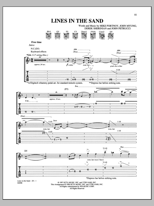 Dream Theater Lines In The Sand Sheet Music Notes & Chords for Guitar Tab - Download or Print PDF