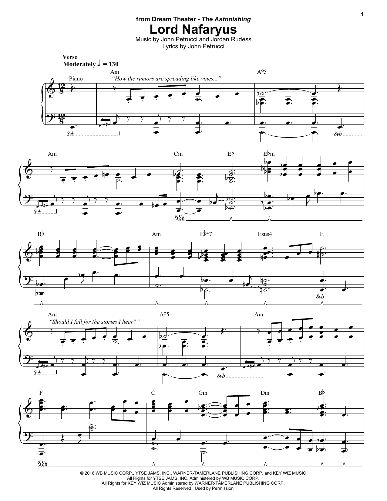 Dream Theater Lord Nafaryus Sheet Music Notes & Chords for Keyboard Transcription - Download or Print PDF