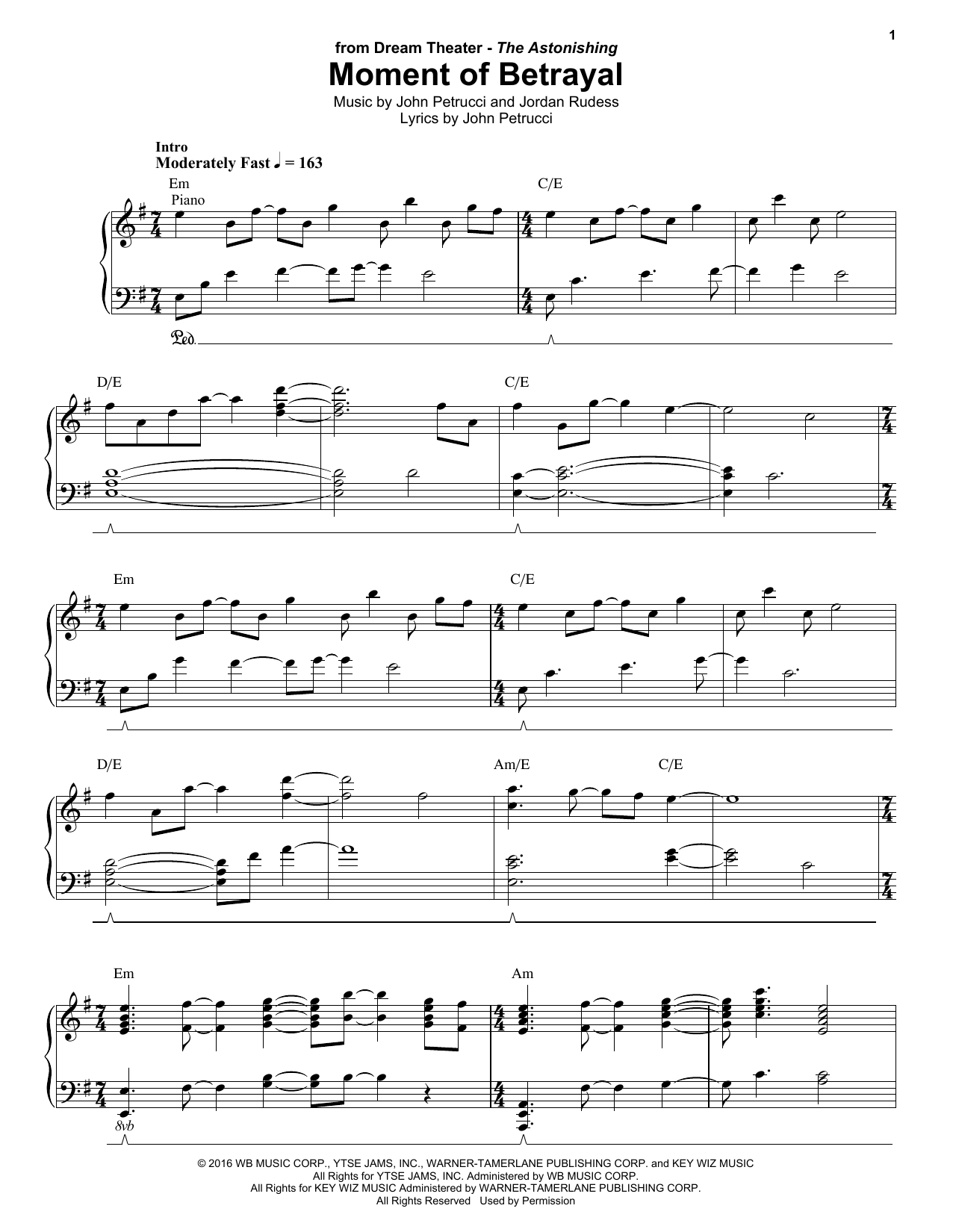 Dream Theater Moment Of Betrayal Sheet Music Notes & Chords for Keyboard Transcription - Download or Print PDF