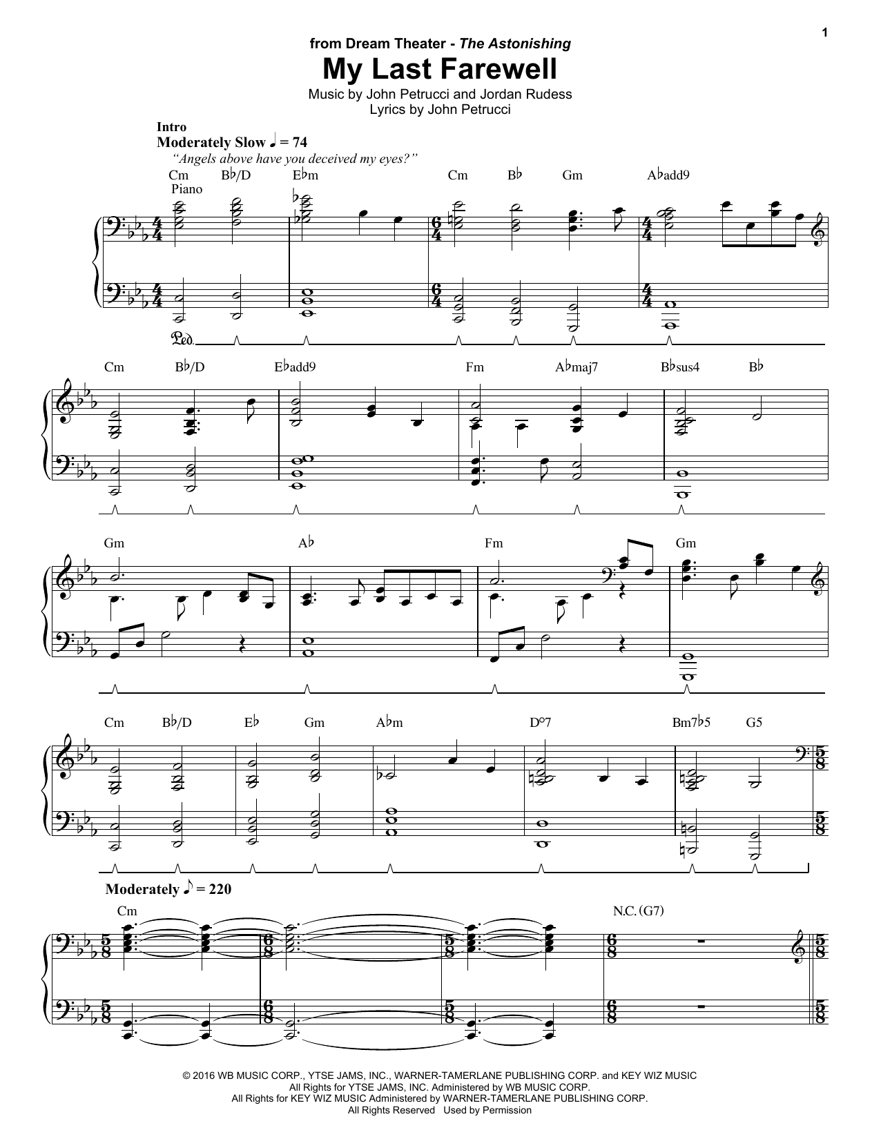 Dream Theater My Last Farewell Sheet Music Notes & Chords for Keyboard Transcription - Download or Print PDF