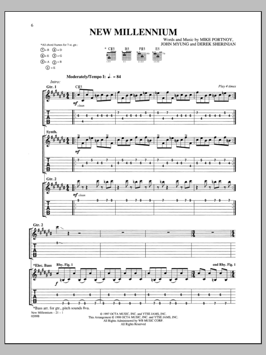 Dream Theater New Millennium Sheet Music Notes & Chords for Guitar Tab - Download or Print PDF