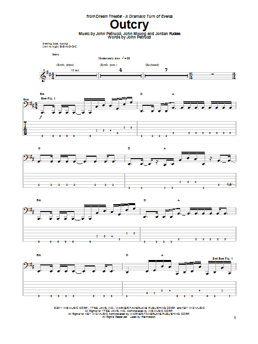 Dream Theater Outcry Sheet Music Notes & Chords for Bass Guitar Tab - Download or Print PDF