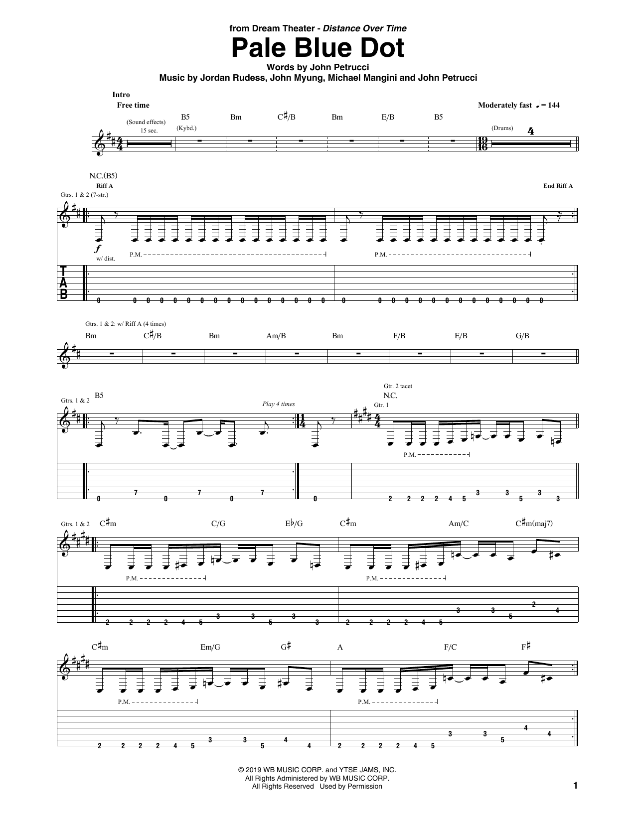 Dream Theater Pale Blue Dot Sheet Music Notes & Chords for Guitar Tab - Download or Print PDF