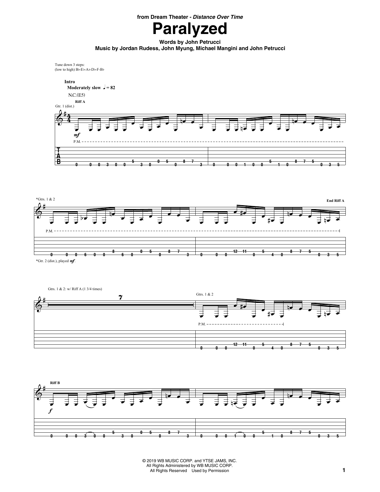 Dream Theater Paralyzed Sheet Music Notes & Chords for Guitar Tab - Download or Print PDF