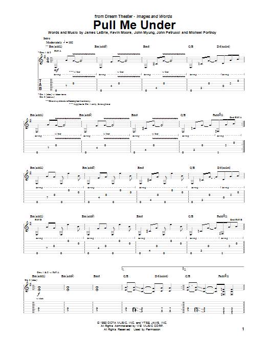 Dream Theater Pull Me Under Sheet Music Notes & Chords for Guitar Tab - Download or Print PDF