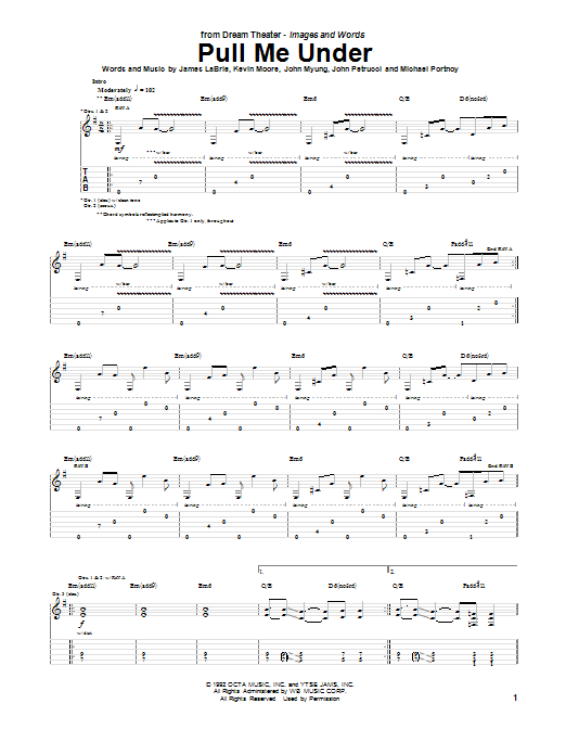 Dream Theater Pull Me Under Sheet Music Notes & Chords for Bass Guitar Tab - Download or Print PDF
