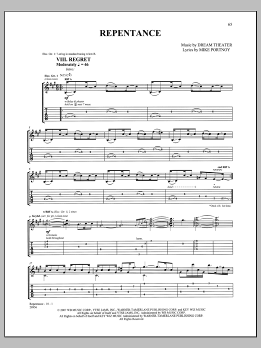 Dream Theater Repentance Sheet Music Notes & Chords for Guitar Tab - Download or Print PDF