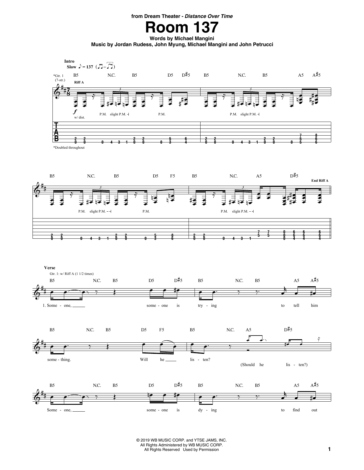 Dream Theater Room 137 Sheet Music Notes & Chords for Guitar Tab - Download or Print PDF