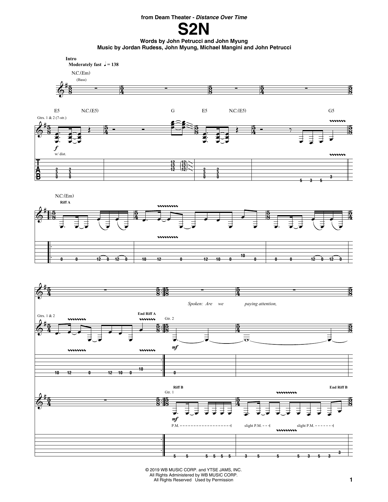 Dream Theater S2N Sheet Music Notes & Chords for Guitar Tab - Download or Print PDF