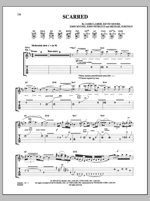 Dream Theater Scarred Sheet Music Notes & Chords for Guitar Tab - Download or Print PDF