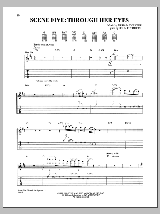 Dream Theater Scene Five: Through Her Eyes Sheet Music Notes & Chords for Guitar Tab - Download or Print PDF