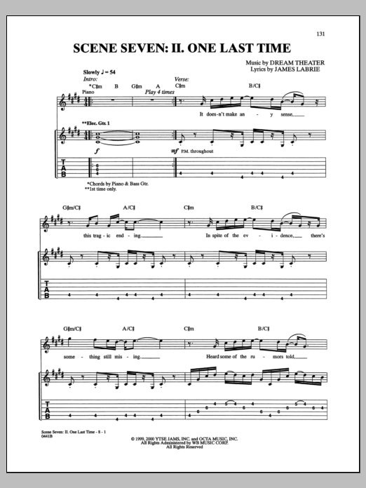 Dream Theater Scene Seven: II. One Last Time Sheet Music Notes & Chords for Guitar Tab - Download or Print PDF