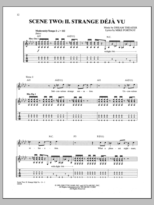 Dream Theater Scene Two: II. Strange Deja Vu Sheet Music Notes & Chords for Guitar Tab - Download or Print PDF