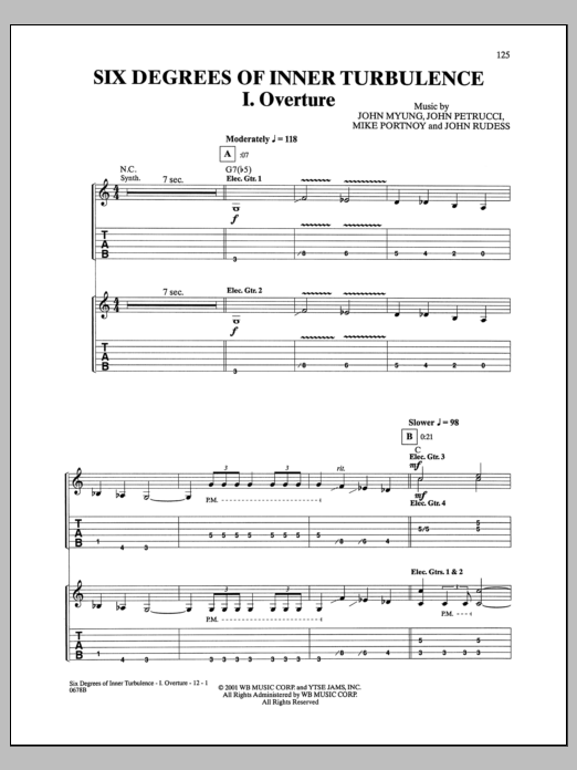 Dream Theater Six Degrees Of Inner Turbulence: I. Overture Sheet Music Notes & Chords for Guitar Tab Play-Along - Download or Print PDF