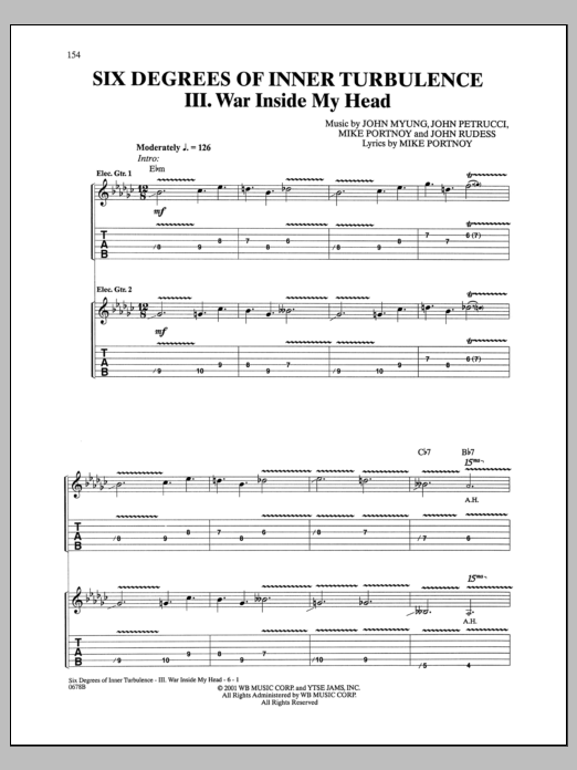 Dream Theater Six Degrees Of Inner Turbulence: III. War Inside My Head Sheet Music Notes & Chords for Guitar Tab - Download or Print PDF