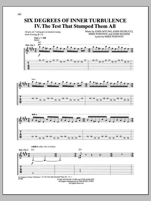 Dream Theater Six Degrees Of Inner Turbulence: IV. The Test That Stumped Them All Sheet Music Notes & Chords for Guitar Tab - Download or Print PDF