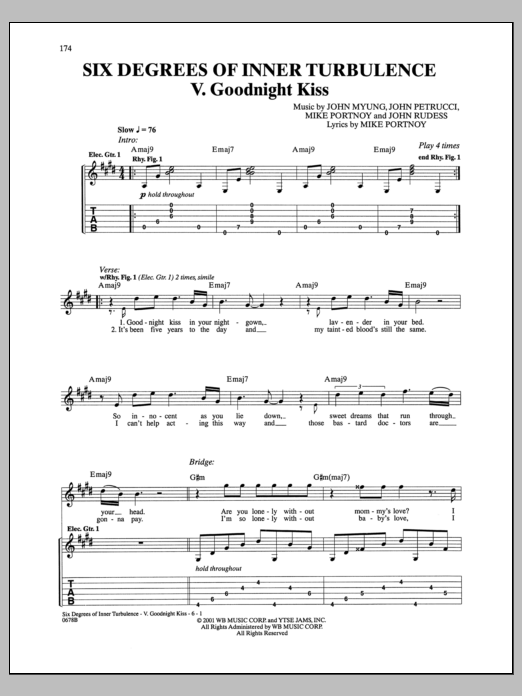 Dream Theater Six Degrees Of Inner Turbulence: V. Goodnight Kiss Sheet Music Notes & Chords for Guitar Tab - Download or Print PDF