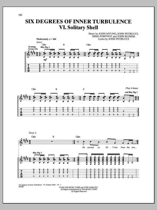 Dream Theater Six Degrees Of Inner Turbulence: VI. Solitary Shell Sheet Music Notes & Chords for Guitar Tab - Download or Print PDF