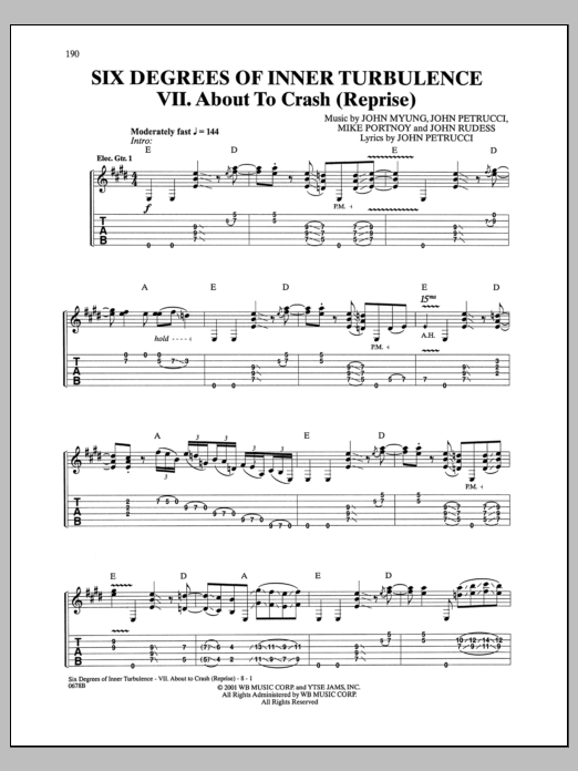 Dream Theater Six Degrees Of Inner Turbulence: VII. About To Crash (Reprise) Sheet Music Notes & Chords for Guitar Tab - Download or Print PDF