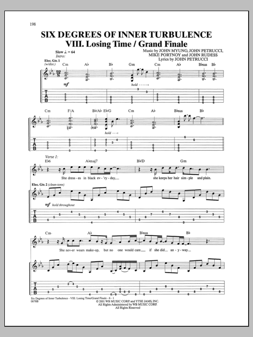 Dream Theater Six Degrees Of Inner Turbulence: VIII. Losing Time/Grand Finale Sheet Music Notes & Chords for Guitar Tab - Download or Print PDF