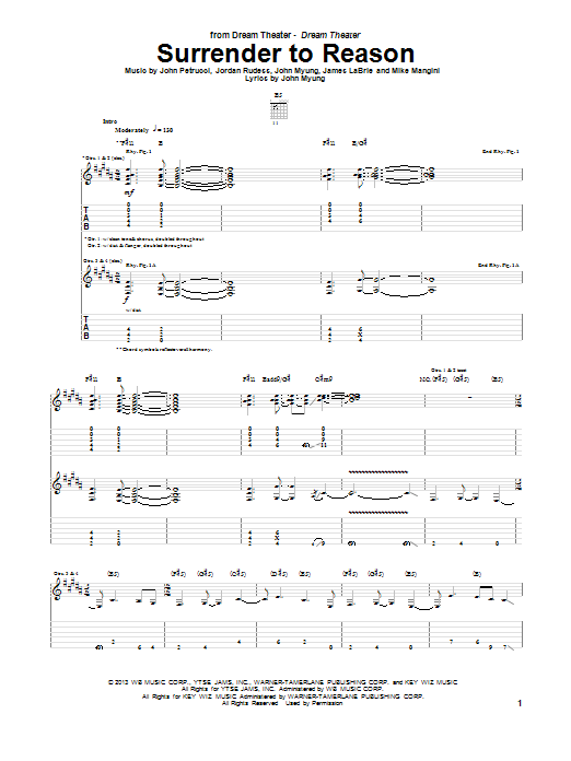 Dream Theater Surrender To Reason Sheet Music Notes & Chords for Guitar Tab - Download or Print PDF