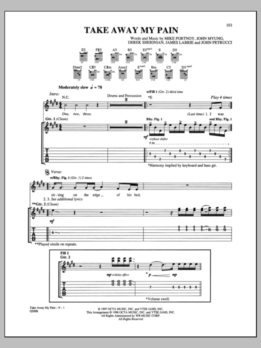 Dream Theater Take Away My Pain Sheet Music Notes & Chords for Guitar Tab - Download or Print PDF