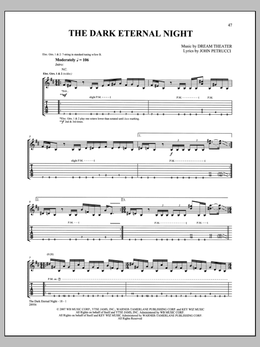 Dream Theater The Dark Eternal Night Sheet Music Notes & Chords for Guitar Tab - Download or Print PDF