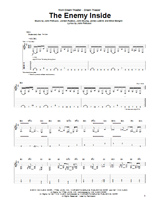 Dream Theater The Enemy Inside Sheet Music Notes & Chords for Guitar Tab - Download or Print PDF