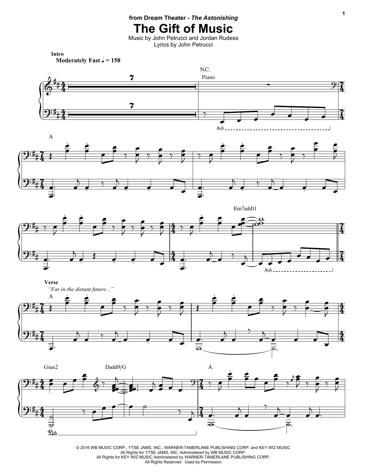 Dream Theater The Gift Of Music Sheet Music Notes & Chords for Keyboard Transcription - Download or Print PDF