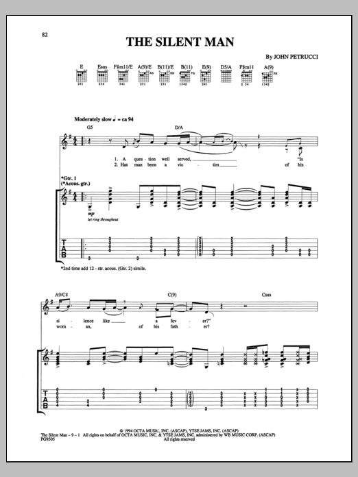 Dream Theater The Silent Man Sheet Music Notes & Chords for Guitar Tab - Download or Print PDF