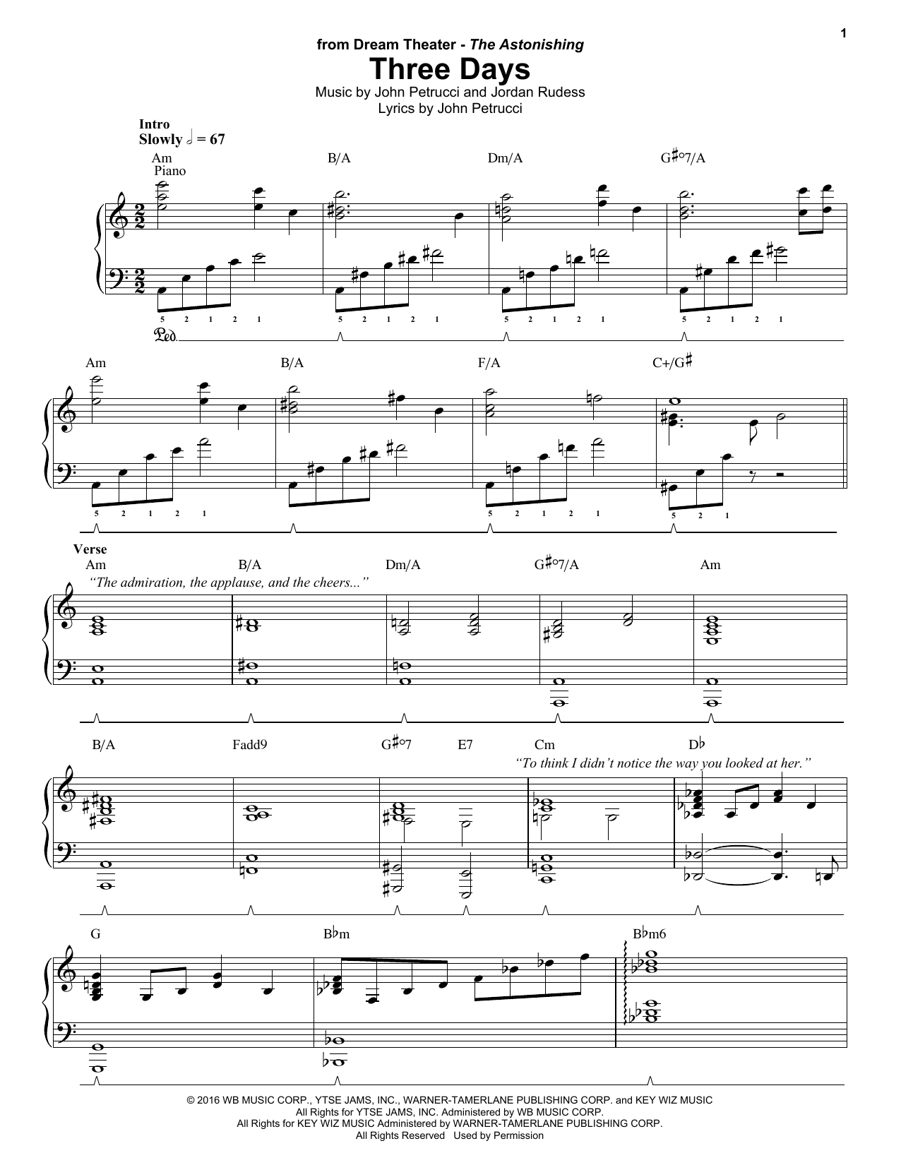 Dream Theater Three Days Sheet Music Notes & Chords for Keyboard Transcription - Download or Print PDF