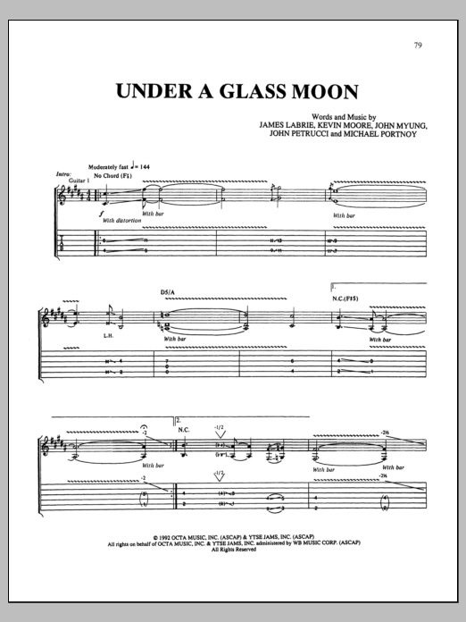 Dream Theater Under A Glass Moon Sheet Music Notes & Chords for Bass Guitar Tab - Download or Print PDF