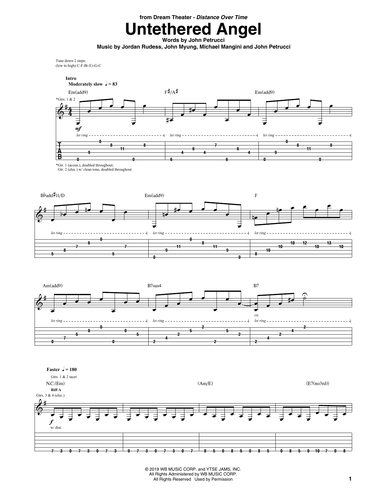 Dream Theater Untethered Angel Sheet Music Notes & Chords for Guitar Tab - Download or Print PDF