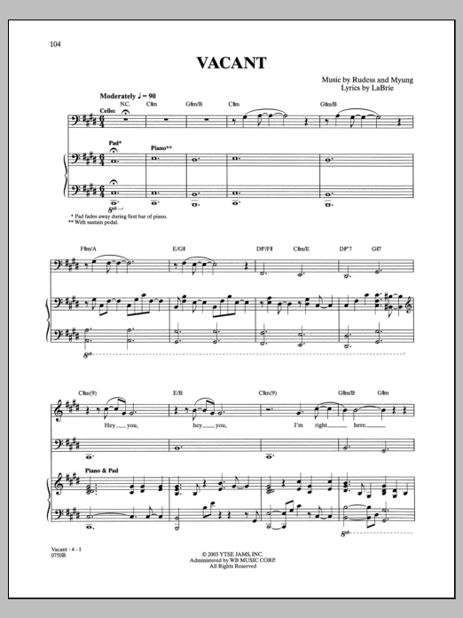 Dream Theater Vacant Sheet Music Notes & Chords for Guitar Tab - Download or Print PDF