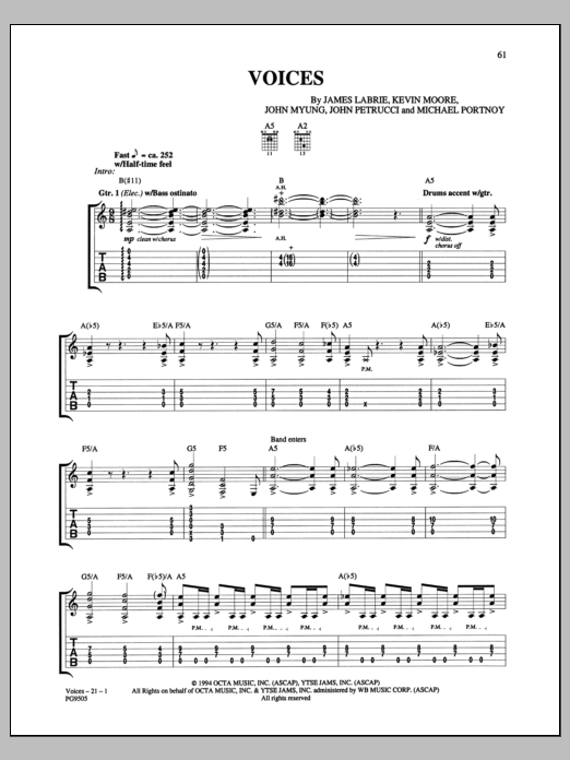 Dream Theater Voices Sheet Music Notes & Chords for Guitar Tab - Download or Print PDF