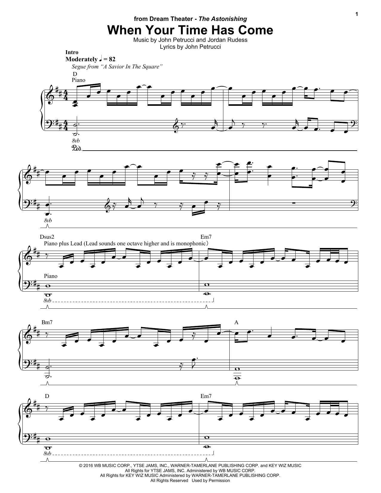 Dream Theater When Your Time Has Come Sheet Music Notes & Chords for Keyboard Transcription - Download or Print PDF