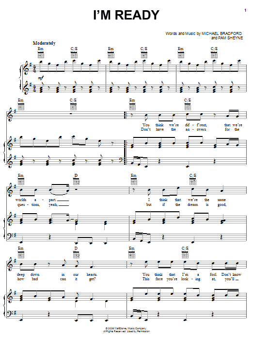 Drew Seeley I'm Ready Sheet Music Notes & Chords for Piano, Vocal & Guitar (Right-Hand Melody) - Download or Print PDF