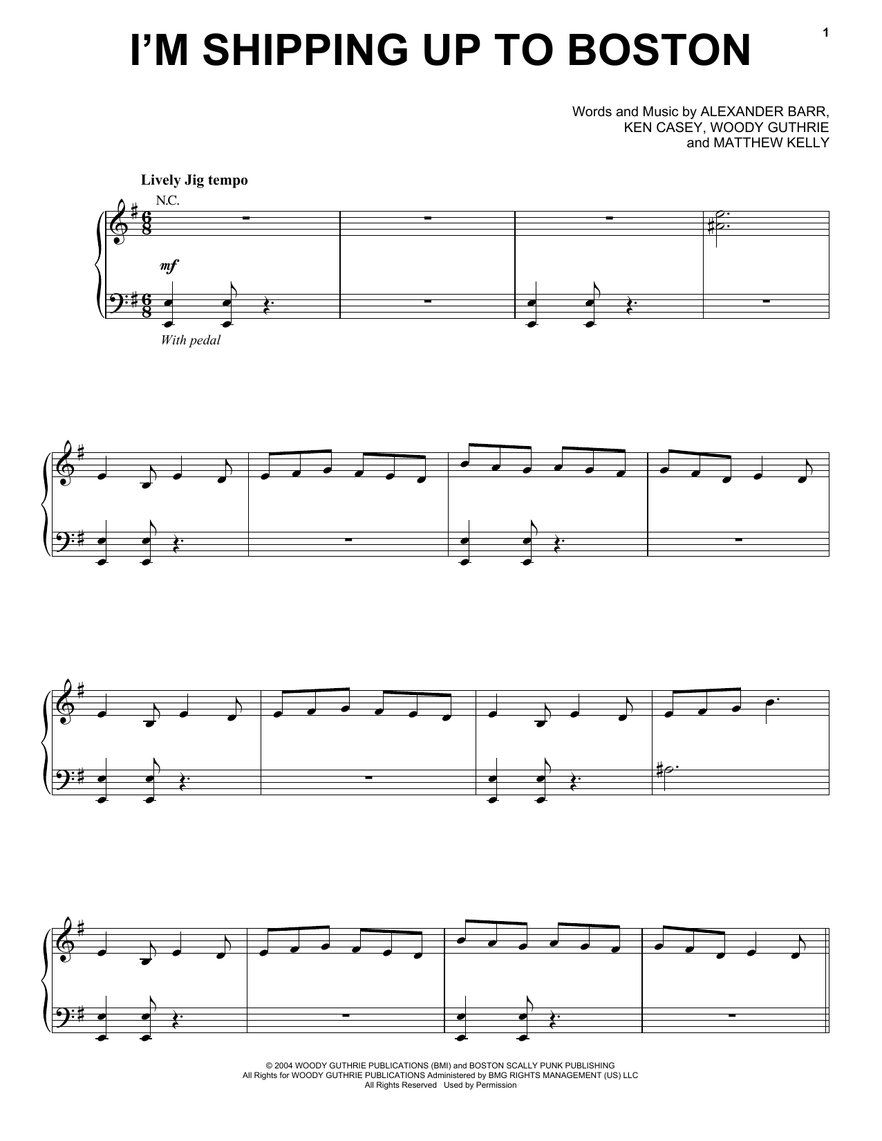 Dropkick Murphys I'm Shipping Up To Boston Sheet Music Notes & Chords for Piano, Vocal & Guitar (Right-Hand Melody) - Download or Print PDF