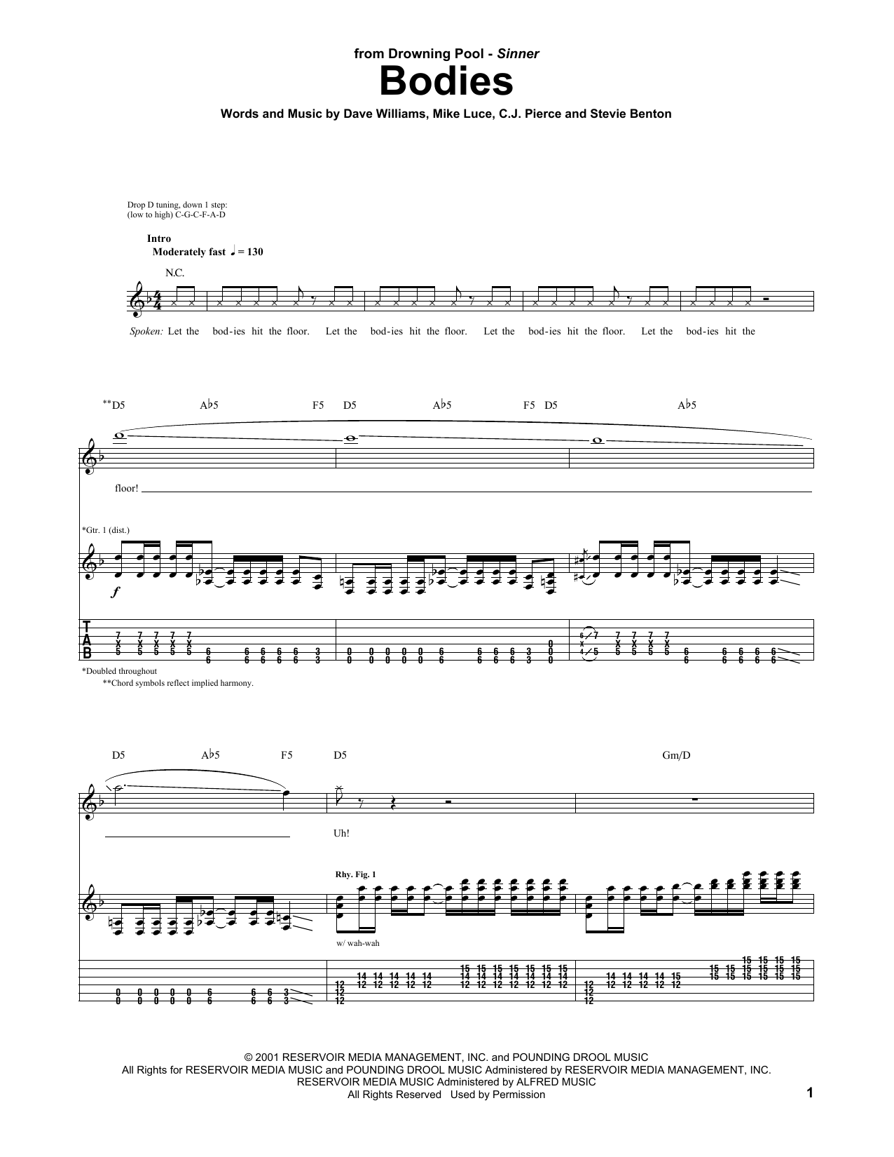 Drowning Pool Bodies Sheet Music Notes & Chords for Guitar Tab - Download or Print PDF