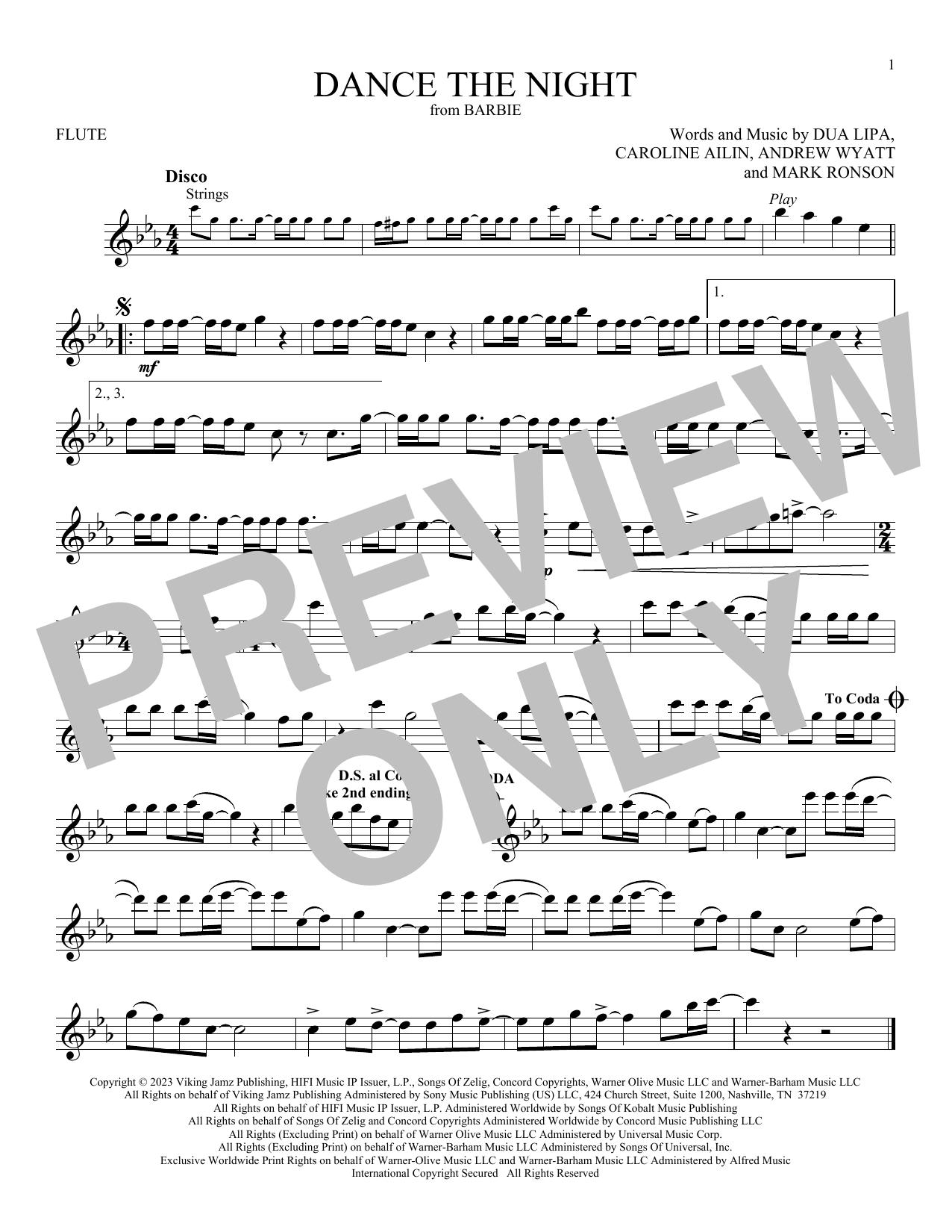 Dua Lipa Dance The Night (from Barbie) Sheet Music Notes & Chords for Trumpet Solo - Download or Print PDF