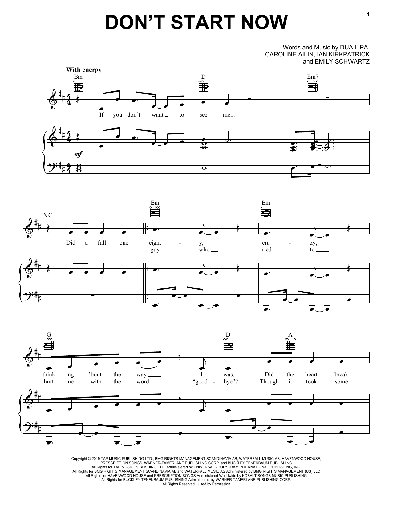 Dua Lipa Don't Start Now Sheet Music Notes & Chords for Big Note Piano - Download or Print PDF