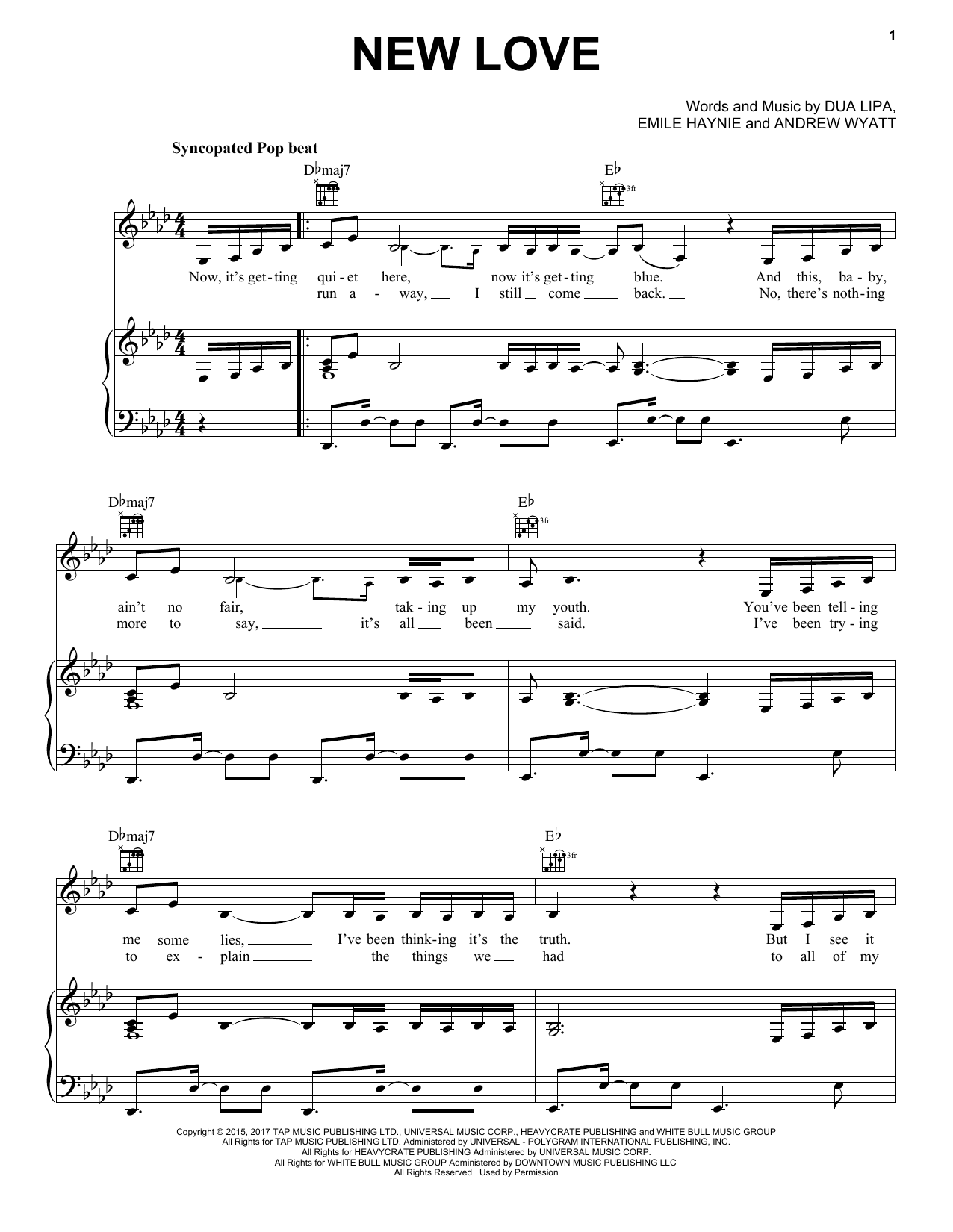 Dua Lipa New Love Sheet Music Notes & Chords for Piano, Vocal & Guitar (Right-Hand Melody) - Download or Print PDF
