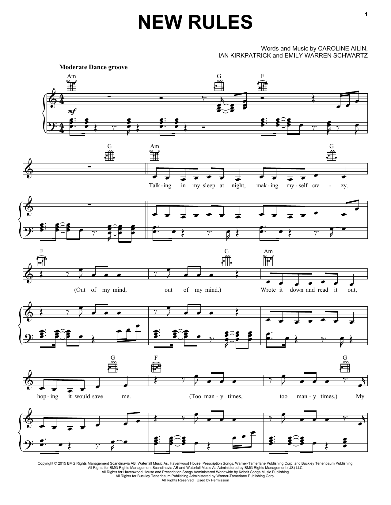 Dua Lipa New Rules Sheet Music Notes & Chords for Big Note Piano - Download or Print PDF