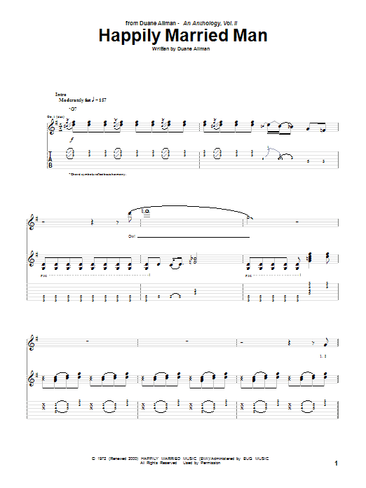 Duane Allman Happily Married Man Sheet Music Notes & Chords for Guitar Tab - Download or Print PDF