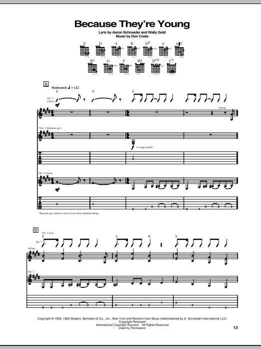 Duane Eddy Because They're Young Sheet Music Notes & Chords for Guitar Tab - Download or Print PDF